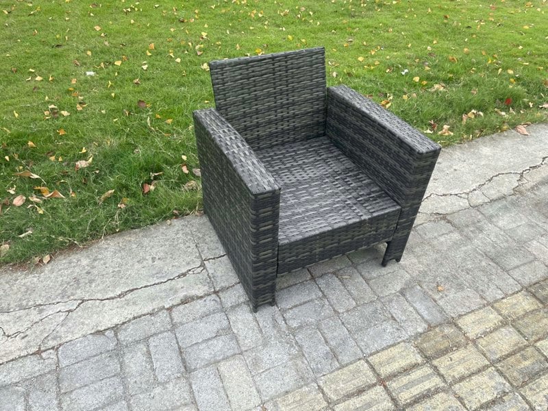 Fimous High Back Rattan Outdoor Garden Arm Chair With Thick Seat and Back Cushion - Grey