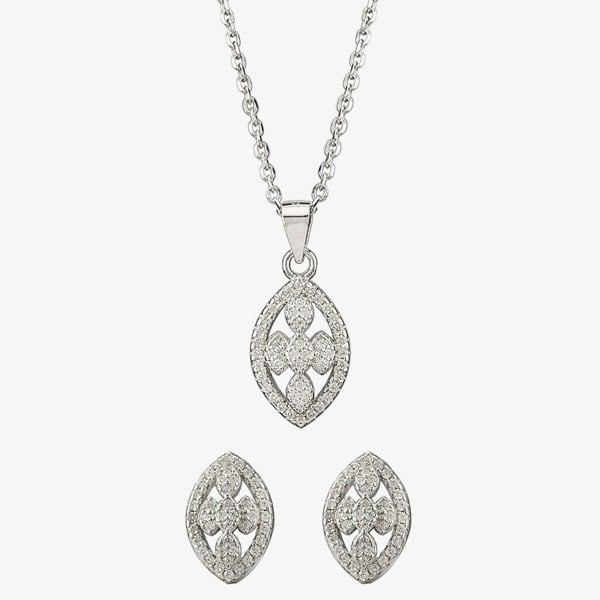 T. H. Baker Silver Pave Open Marquise Pendant and Earring Set E614905+P614075