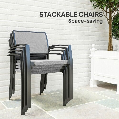 Wyld Haus Velo 4 Seatear Grey Mesh and Metal Frame Outdoor Garden Dining Set Arched Back