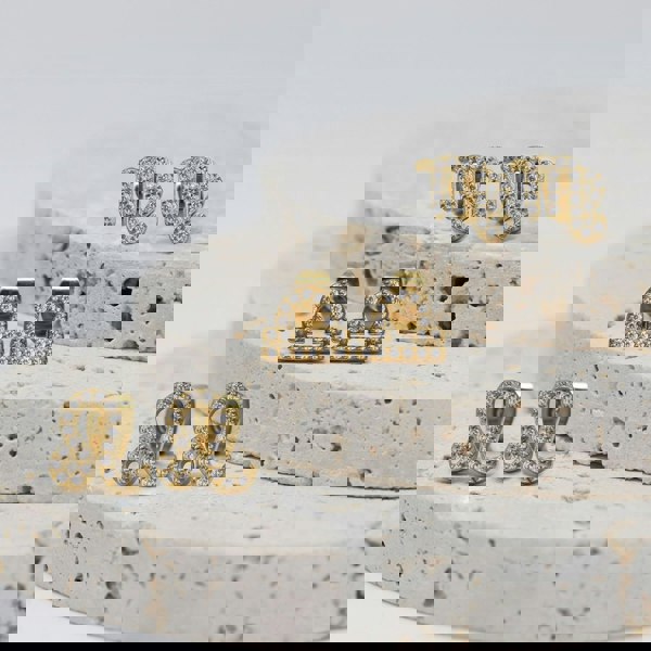 Say It With Libra Earrings with CZ Stones - Yellow Gold Plated