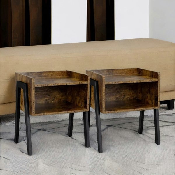 Rafaelo Mobilia Set Of 2 Rustic Stackable Bedside Tables