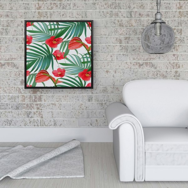 Warren Reed Tropical Flowers And Palm Leaves Hawaiian Framed Canvas