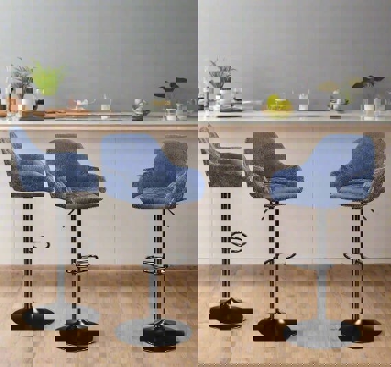 Modcraft Set of 2 Adjustable Swivel Bar Stools with Backrest & Armrests – Faux Leather Blue Chairs