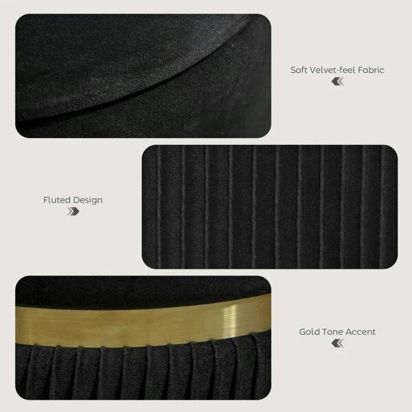 Velvet-Feel Storage Ottoman - Black