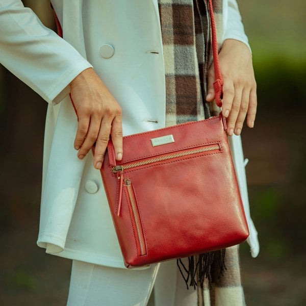 Assots London 'RUE' Chilli Pepper Waxy VT Real Leather Crossbody Bag
