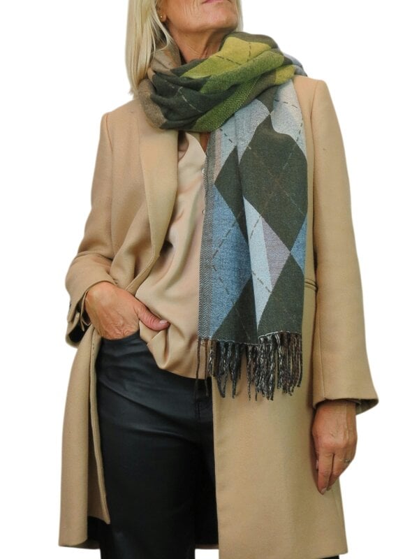 Paulo Due Wool Blend Reversible Argyle Pashmina Scarf - Green