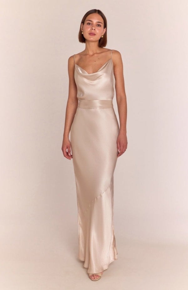 Rewritten London Pollenca Dress in Champagne Satin