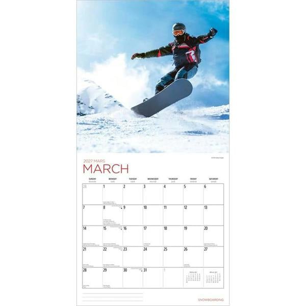 Snowboarding Calendar 2027, Wall Calendars, Month To View, Sports, Gift