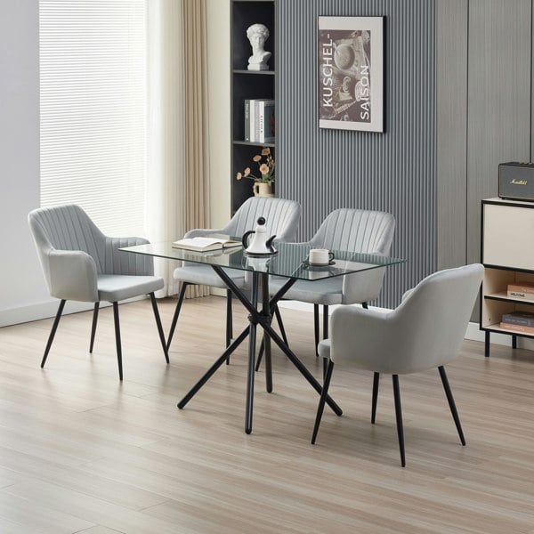 Indoor Living Miami Dining Table with 4 Charlotte Velvet Chairs