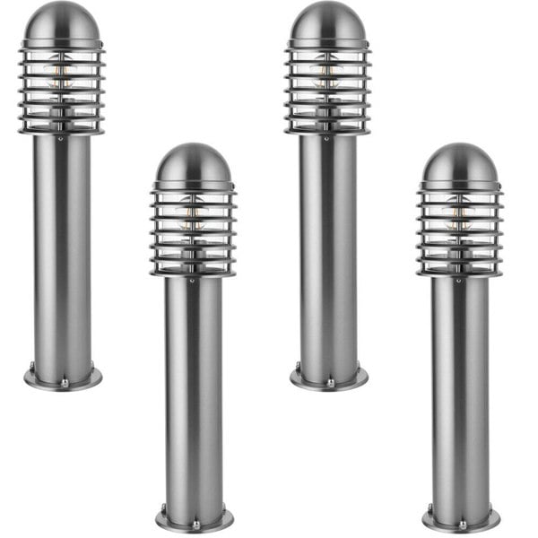 4 PACK Outdoor Post Bollard Light Polished Steel Vandal Proof External Pathway Loops