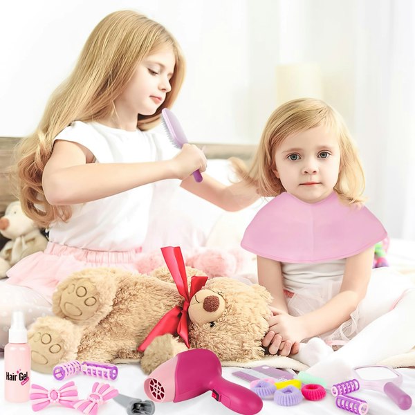 deAO Toys 32-Piece Hair Beauty Stylist Toy Set – Pretend Play Salon Kit with Realistic Tools & Accessories Role Play Gift for Kids Ages 3+