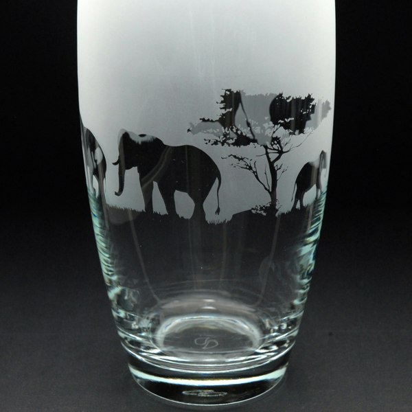 Glyptic Glass Art Elephant Glass Botanica Vase - Hand Etched/Engraved Gift