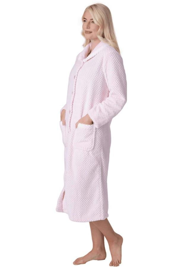 Camille Women's Supersoft Fleece Button Front Housecoat with Pockets