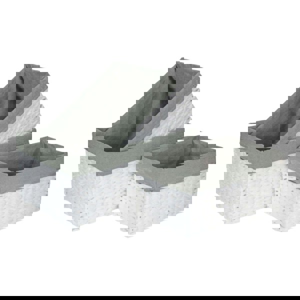 White Paper Rope Rectangular Storage Basket with Grey Cotton Lining