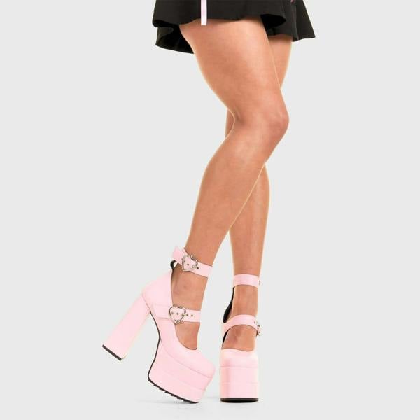 Lamoda Two Timing PinkPU Platform Heels Trendy Chic Bold Party Shoes