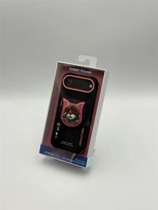 Nimmy Friends Nimmy Glasses Cool Cat Face Case with Detachable MagSafe Grip Stand for iPhone 17 Air 6.5" Black Pink - N-YJKM-CXZJ-IP17-AIR-018