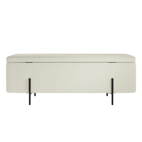 Wyld Haus Elowen Rectangle Storage Ottoman Bench Ivory Boucle Black Metal Legs
