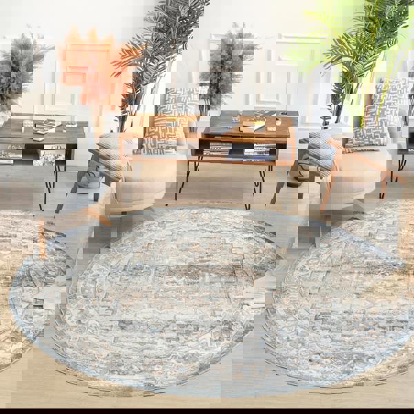 Livabliss Lillian-Washable Blue Brown Traditional Vintage Boho Rug