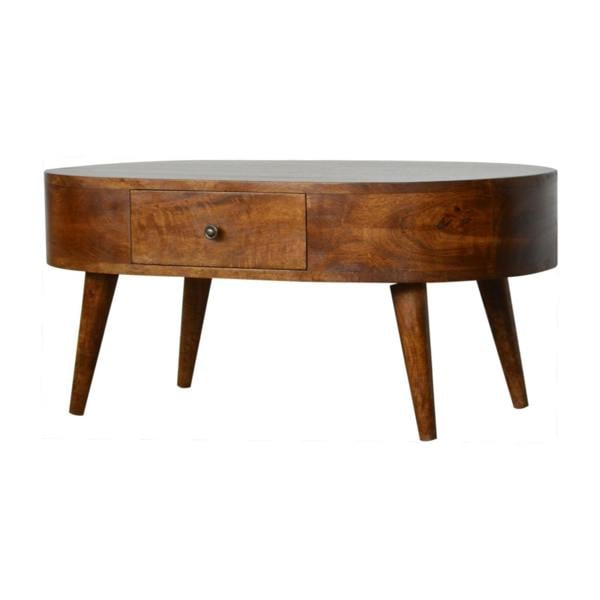 Wyld Haus Brescia Low Chestnut Mango Wood Round Coffee Table 2 Drawers