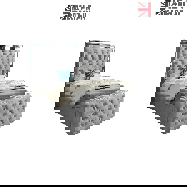 Casa Magna Marino Mirror Upholstered Soft Velvet Bed Frame - Grey