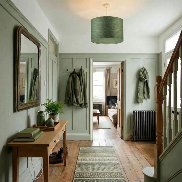 Vineyard Green Textured Linen Pendant Lighting Shade with Diffuser Image 6