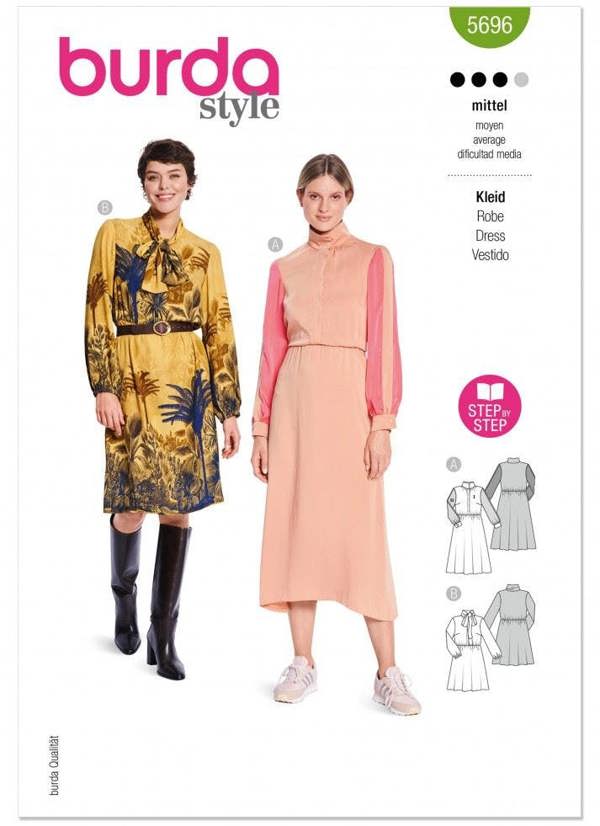 Burda Sewing Pattern 5696 Dresses For Women, 10-22 (36-48) - Intermediate