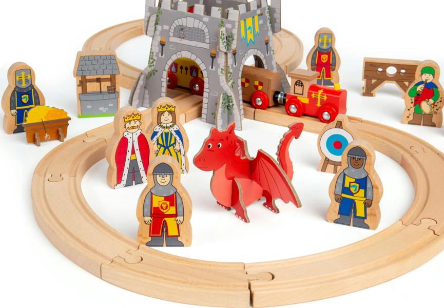 Bigjigs Rail Medieval Train Set | 33 Pcs Wooden Railway Set