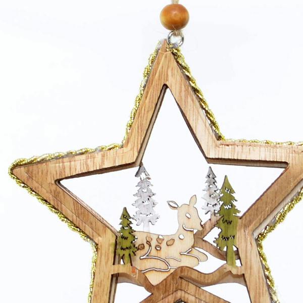 10x11cm Wooden Christmas Tree Hanging Decoration with Lying Deer and Gold Glitter Border image 5