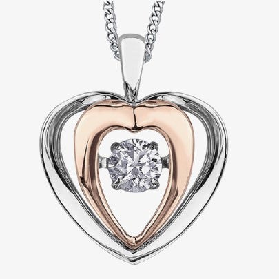 T. H. Baker 9ct Two Tone Gold 0.15ct Diamond Pulse Open Heart Pendant P3117WR/15-10