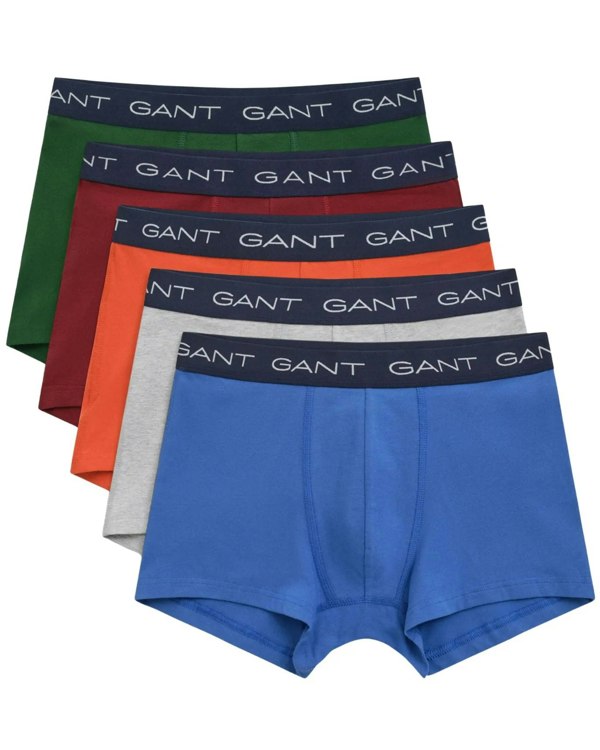 GANT 5-Pack Classic Logo Boxer Trunks, Blue/Grey/Orange/Burgundy/Green