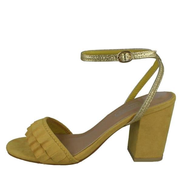 Spot On Ladies Spot On Open Toe Block Heel Sandals With Ruffle Front