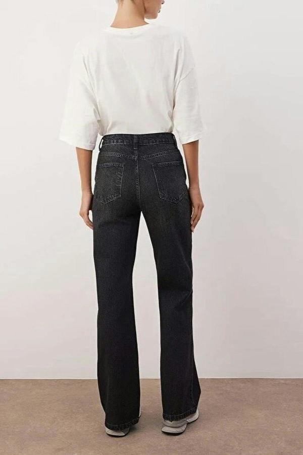 WOVCOR Faded Effect Vintage High Waist Wide Leg Jeans