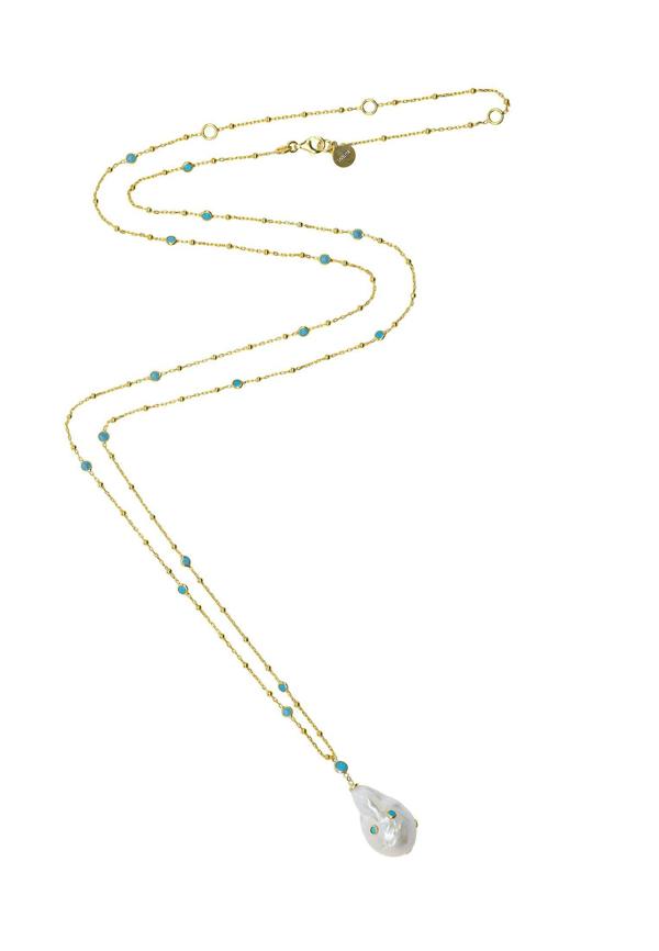 Latelita Polka Dot Baroque Pearl Long Necklace Gold Turquoise