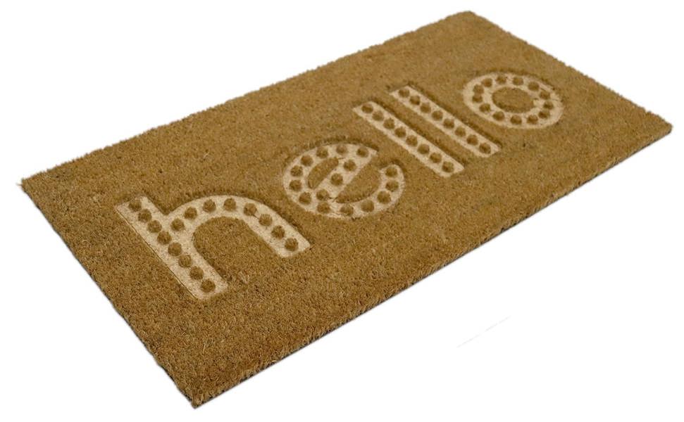 A.Unique Home 15mm Coir Doormat Non-Slip PVC Back - Hello Embossed 40x80cm