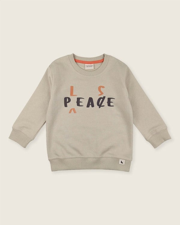 Organic cotton Beige Peace Please Slogan Print Sweatshirt - image 2