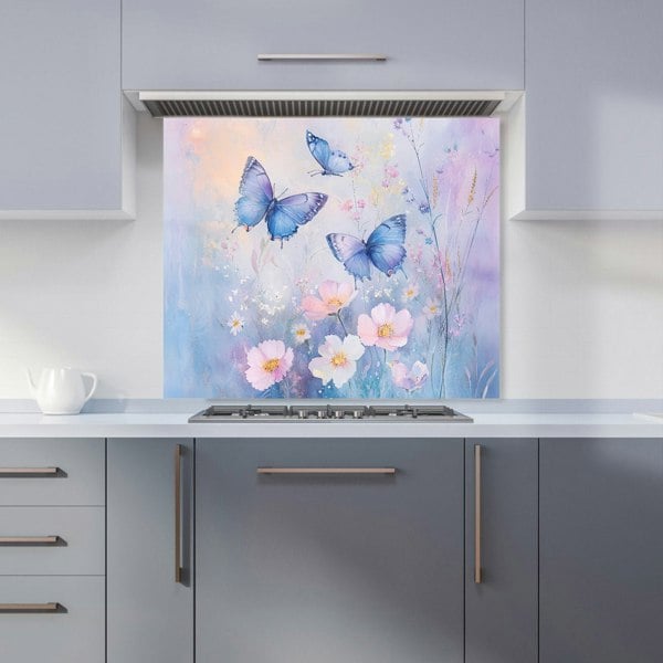 Warren Reed Blue Butterflies Glass Kitchen Splashback - 00015