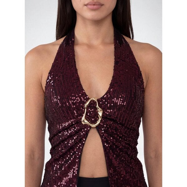 Pink Vanilla Sequin Trim Halter Top