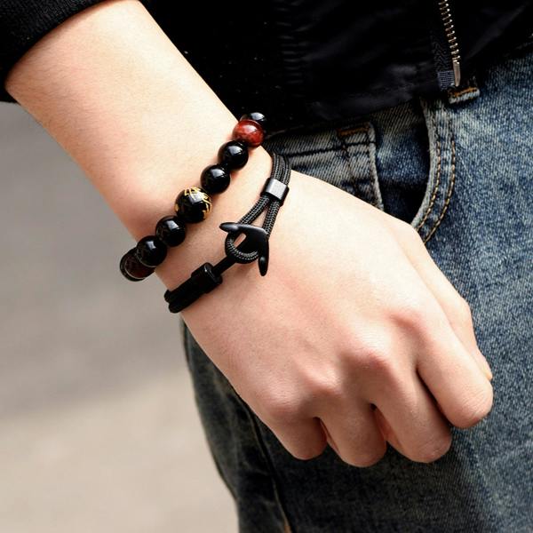 Aye Do Gifts Men's Black Anchor Bracelet