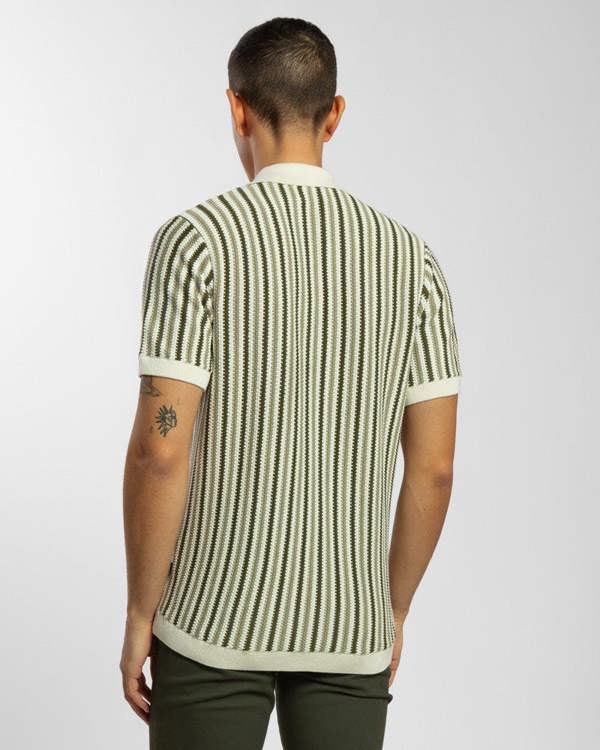 Steel & Jelly Tonal Stripe Knitted Button Polo Shirt