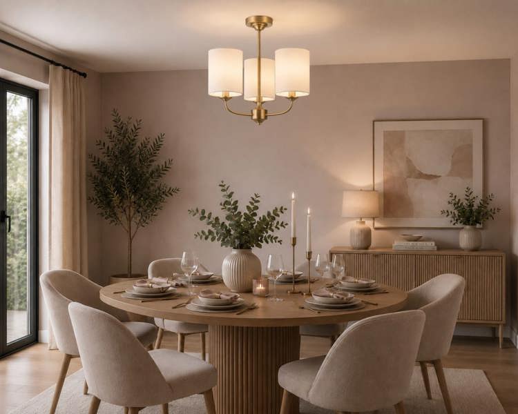 COSYLYTE Winston 3 Light Faux Linen Drum Shade Ceiling Light