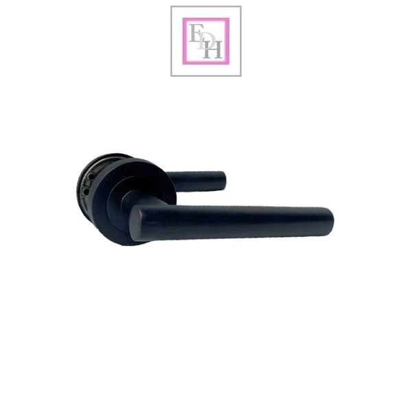 EDH Door Hardware Matt Black T Bar Door Handles on Round Rose – Straight Lever Handle 6 Pairs
