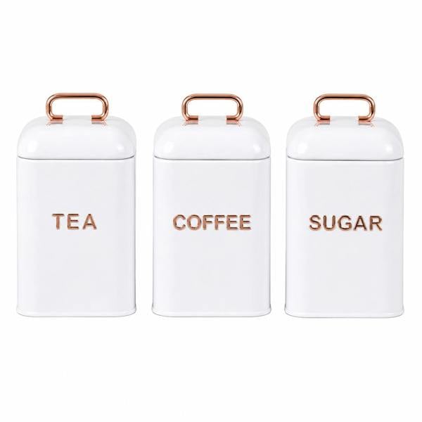 Maison des Cadeaux White 4 Piece Bread Bin & Canister Storage Set