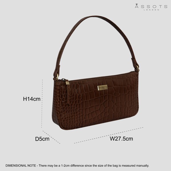 Assots London 'ZARA' Tan Croc Real Leather Baguette Shoulder Bag