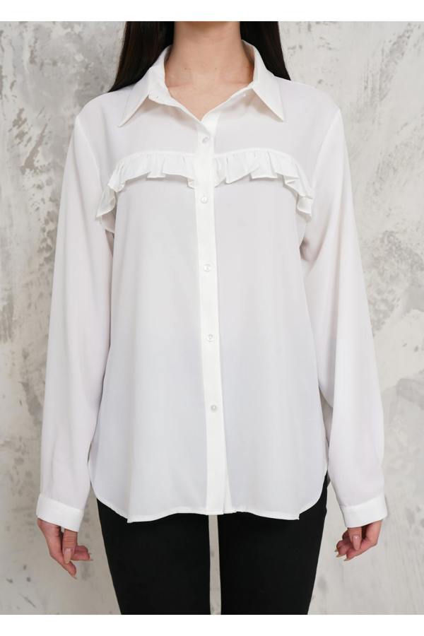 Hoxton Gal Oversized Frill Detailed Long Sleeves Blouse Shirt in White