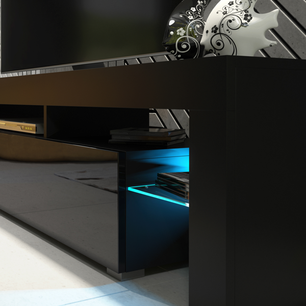 Mex Furniture Sleek 200cm TV Unit Modern Cabinet TV Stand Black High Gloss Doors with Free LED
