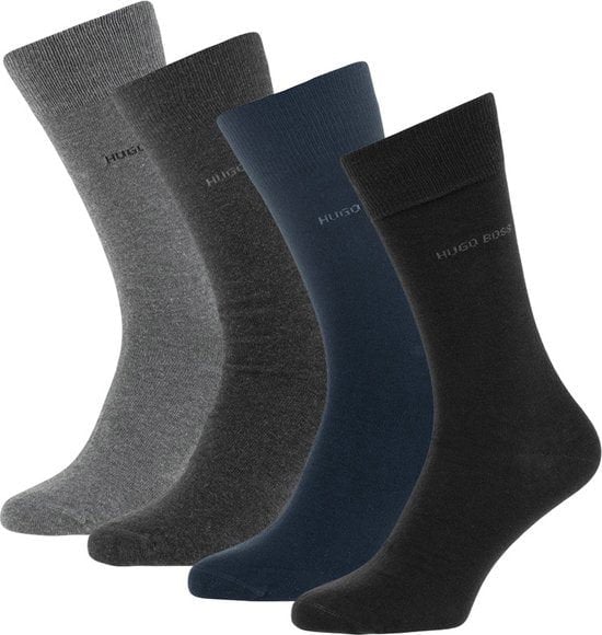 Hugo Boss Gift Set Gift 4 Pairs Men's Socks Size UK 6-11 (Mixed Colours Black, Blue, Greys)