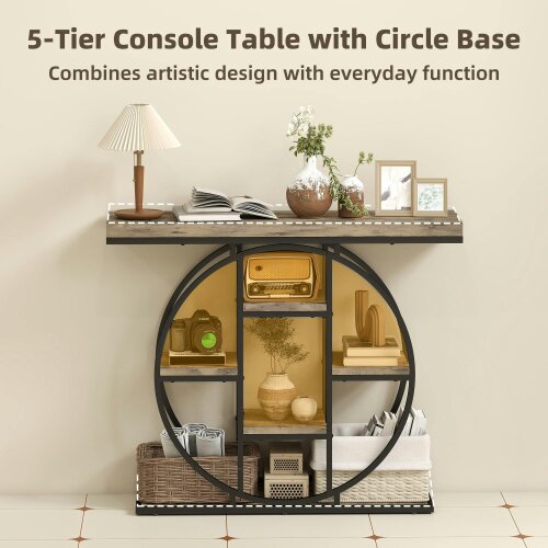 Wyld Haus Reyore Metal And Wooden Rustic Brown Industrial Console Table With OFauxn Shelving