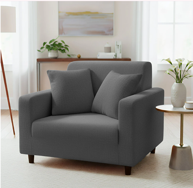 Anyseat 1 Seater Sofa Cover Plain Grey Style and Protection For Living Room Sofa Chair Elastic Stretchable Slipcover