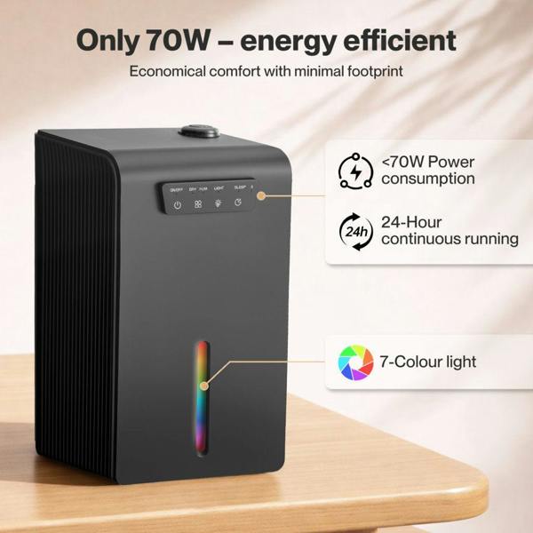 T-mech 3.2L Dehumidifier – Black with LED Light