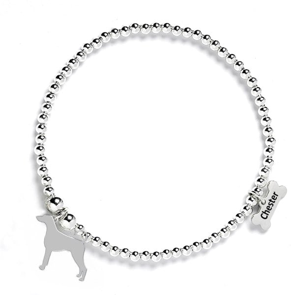 Mylee London Dobermann Silhouette Silver Ball Bead Bracelet - Personalised